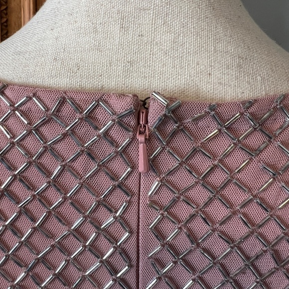 NWT Mac Duggal 93787 Lattice Beaded Short Sleeve Dress Rose Pink Size 8 - Picture 8 of 11